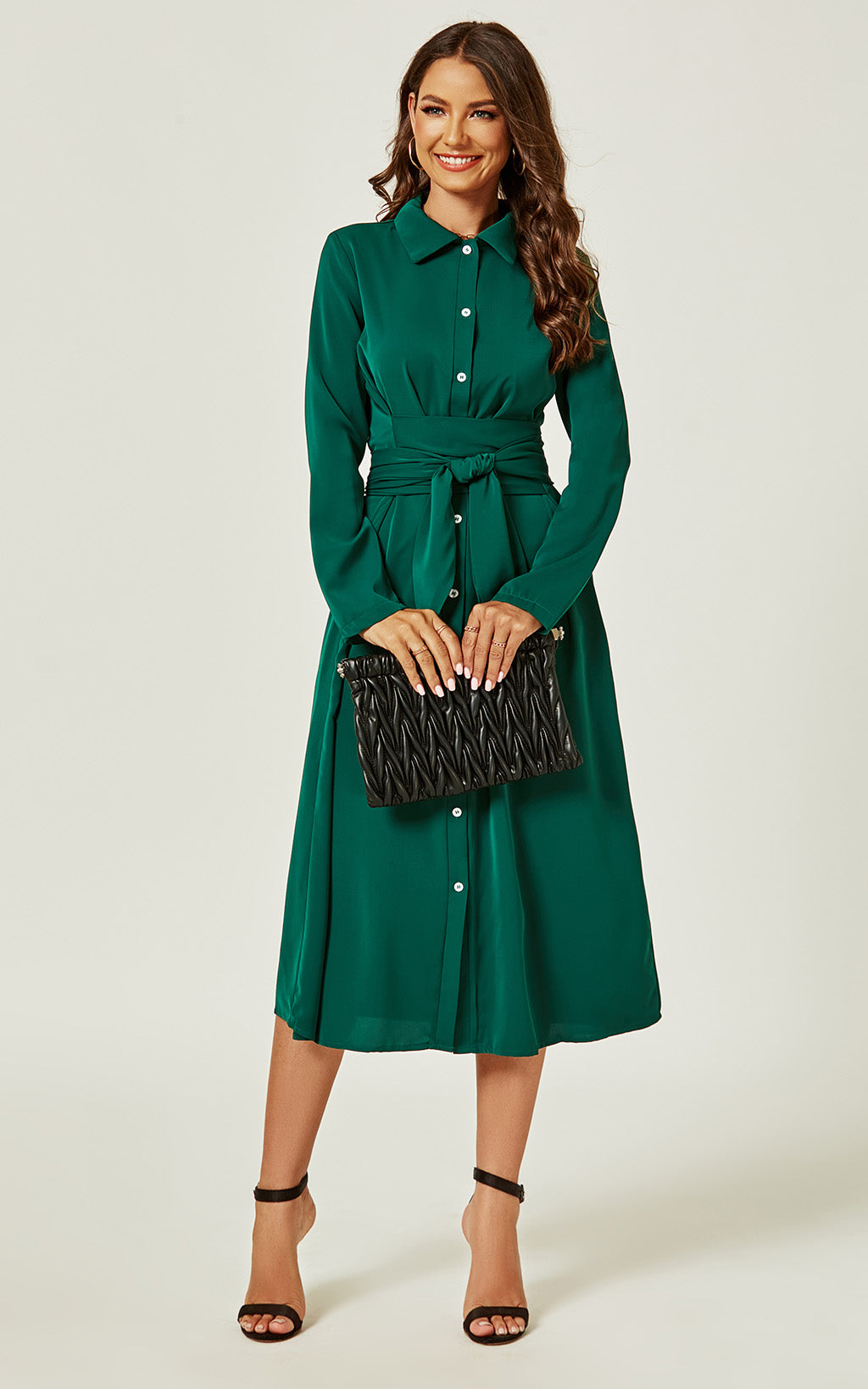 Shirt Midi Wrap Dress In Green