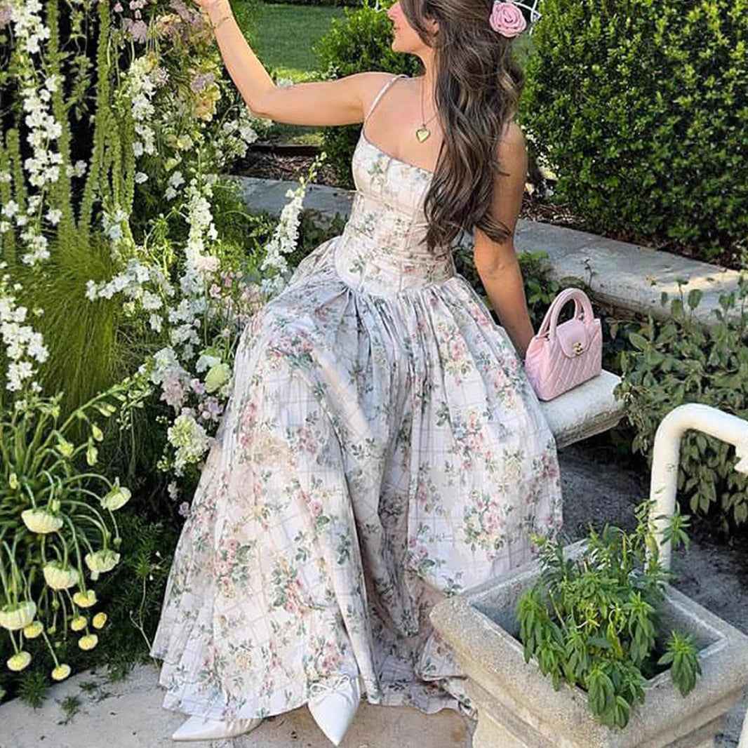 Damen Maxikleid „Flora Romance“ – Elegantes Corsagenkleid mit floralem Print