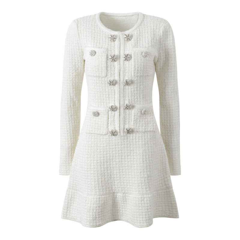 Elegantes Damen Woll-Tweedkleid Weiß