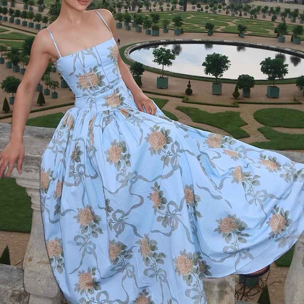 Damen Maxikleid „Flora Romance“ – Elegantes Corsagenkleid mit floralem Print