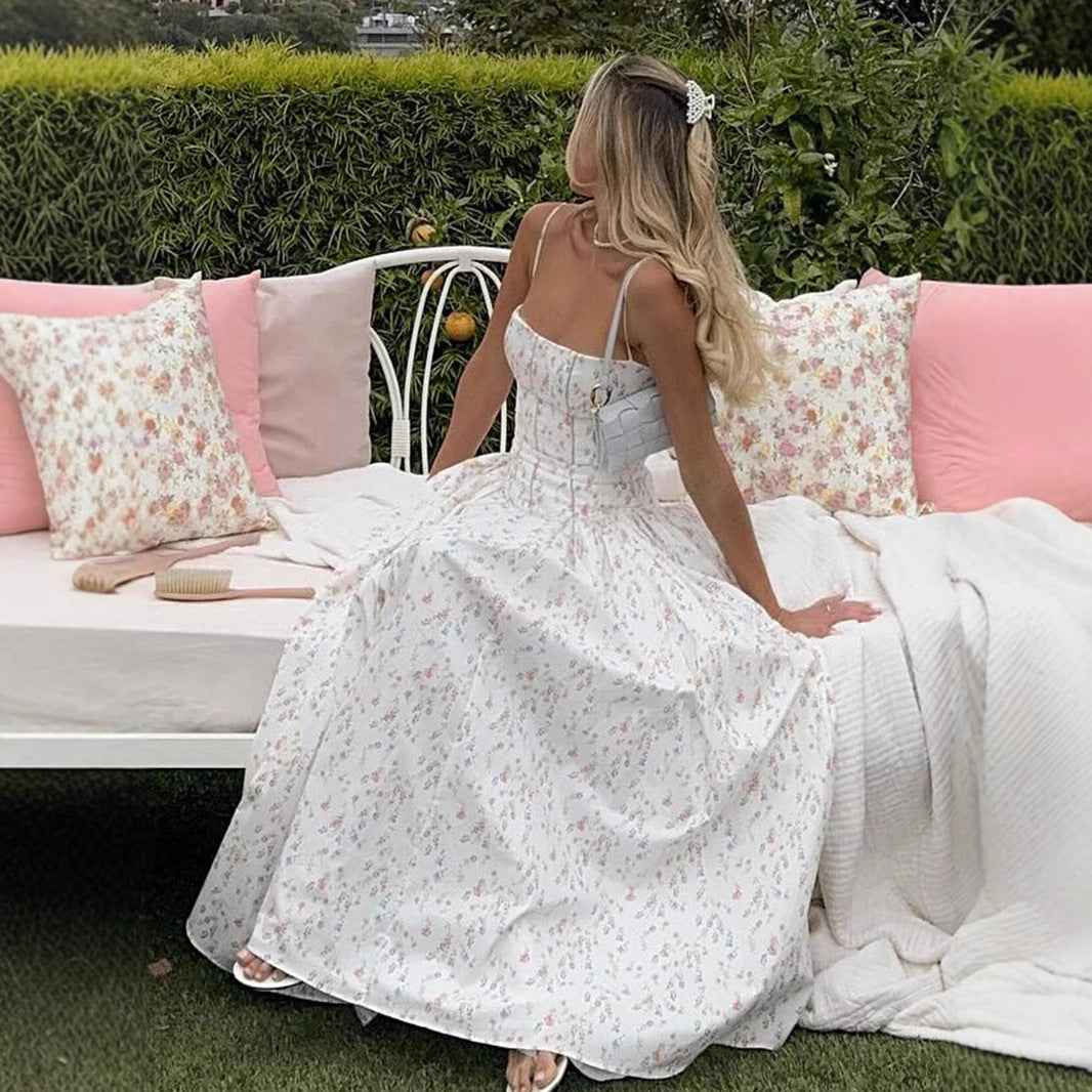 Damen Maxikleid „Flora Romance“ – Elegantes Corsagenkleid mit floralem Print
