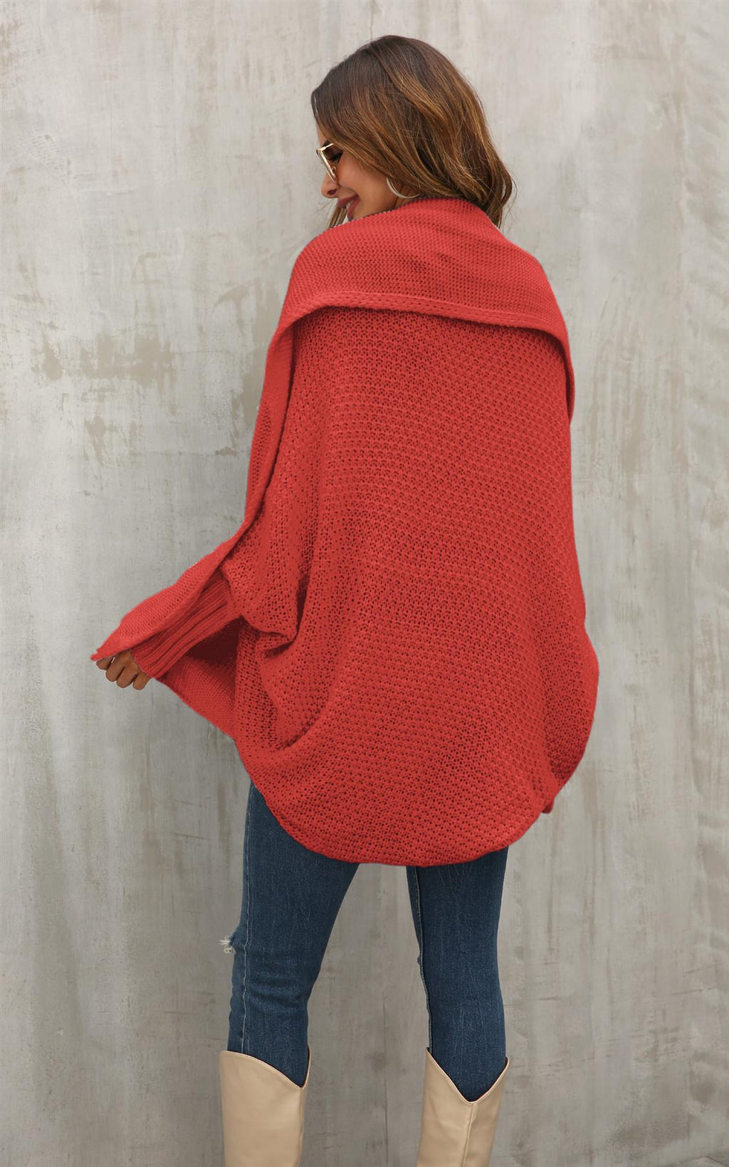 Chunky Pleat Oversized Cardigan In Rusty Red