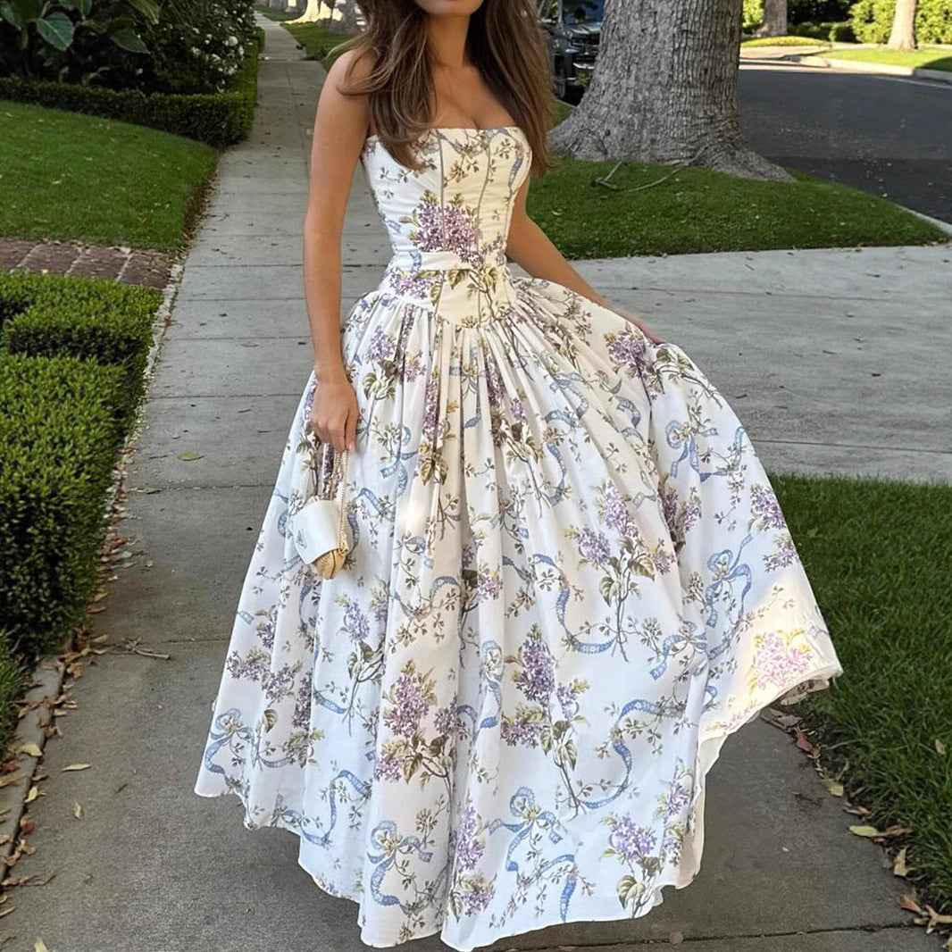 Damen Maxikleid „Flora Romance“ – Elegantes Corsagenkleid mit floralem Print