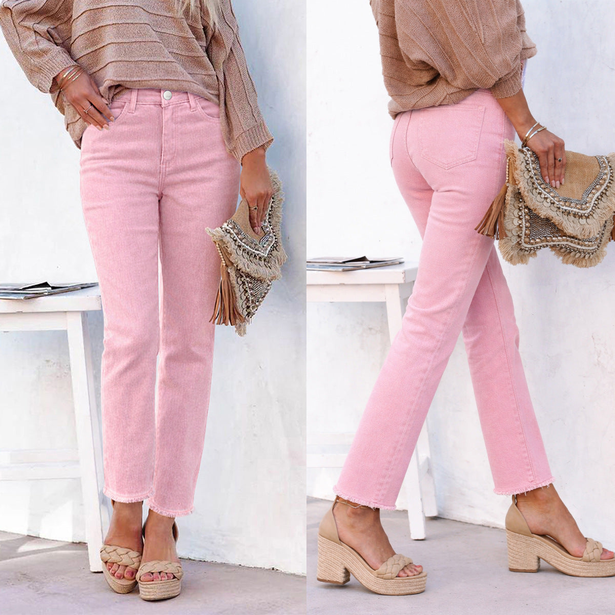 Damen High Waist Straight Leg Jeans ESTID