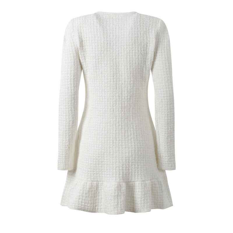 Elegantes Damen Woll-Tweedkleid Weiß