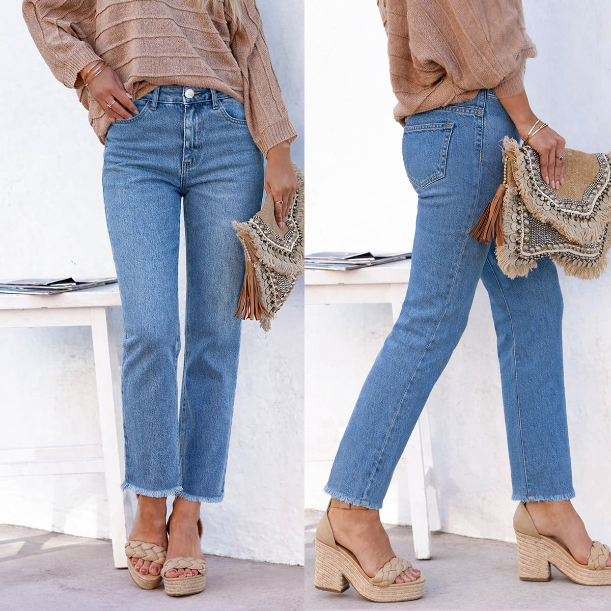 Damen High Waist Straight Leg Jeans ESTID