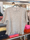 Pullover Kurzarm Feinstrick Rüschenärmel Hellgrau One Size - von Mioni 51269
