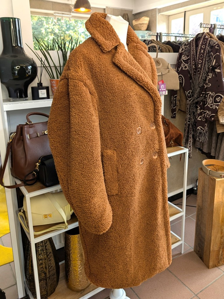 Teddy Mantel L/XL Cognac Flauschig Weich Warm Lang Kunstpelz - von Orice Style 523 J0298